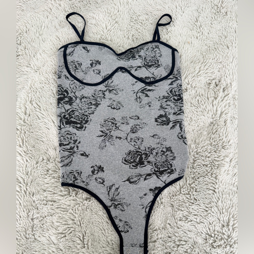 Free People Black Floral Bodysuit